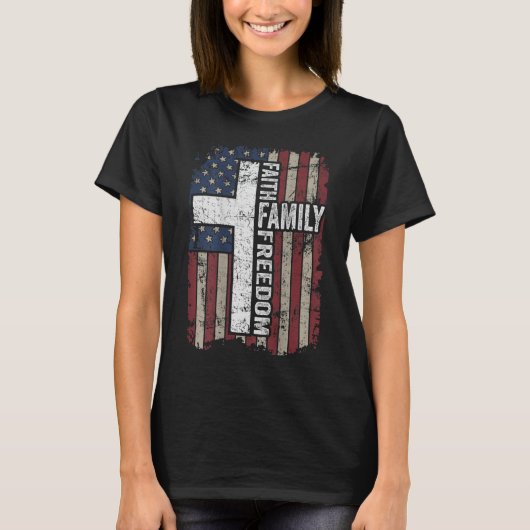 Faith Family Freedom - Christliche Vintage Flagge  T-Shirt (Vorderseite)