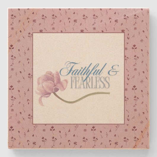 Faith & Fearless Typografy Design Throw Kissen Steinuntersetzer (Vorderseite)