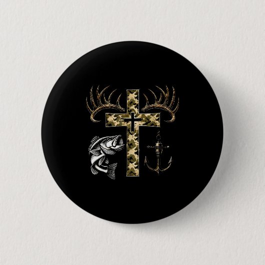 Faith Fishing Hunting Camo Cross With Hook B Chris Button (Vorderseite)