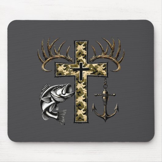 Faith Fishing Hunting Camo Cross With Hook B Chris Mousepad (Vorne)