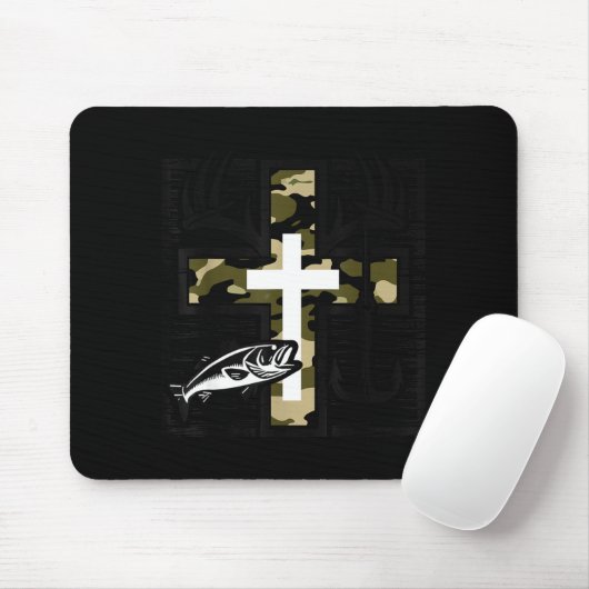 Faith Fishing Hunting Camo Cross With Hook B Chris Mousepad (Mit Mouse)