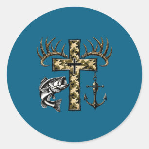 Faith Fishing Hunting Camo Kreuz Mit Haken B Chris Runder Aufkleber