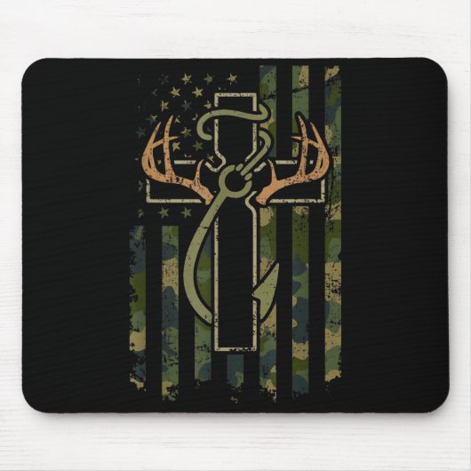 Faith Fishing Hunting Camo Us Flag Cross With Hook Mousepad (Vorne)