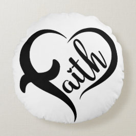 Faith Heart Shape Inspiration Black Typografy Rundes Kissen