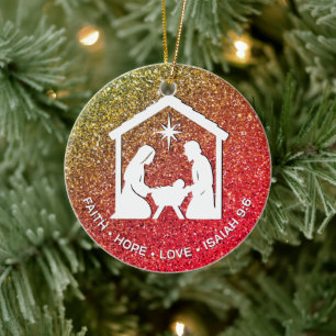 FAITH HOFFE LIEBE Glitzer Christlich Weihnachten Keramik Ornament