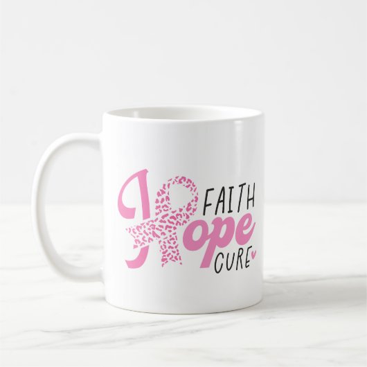 Faith Hope Cure Breast Cancer Pink Ribbon Kaffeetasse (Links)