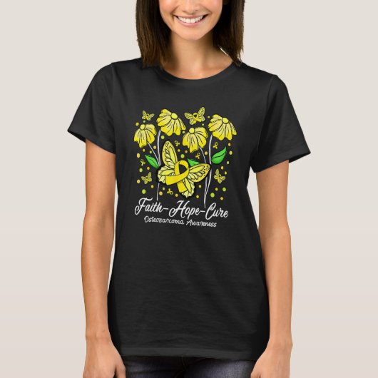 Faith Hope Cure Flower Butterfly Osteosarcoma Awar T-Shirt (Vorderseite)