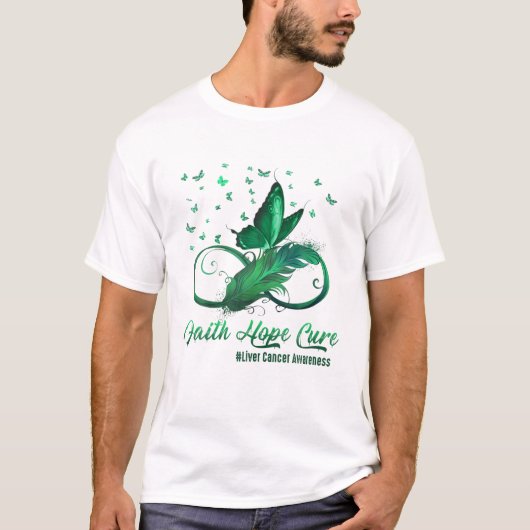 Faith Hope Feather Butterfly Liver Cancene Awarene T-Shirt (Vorderseite)