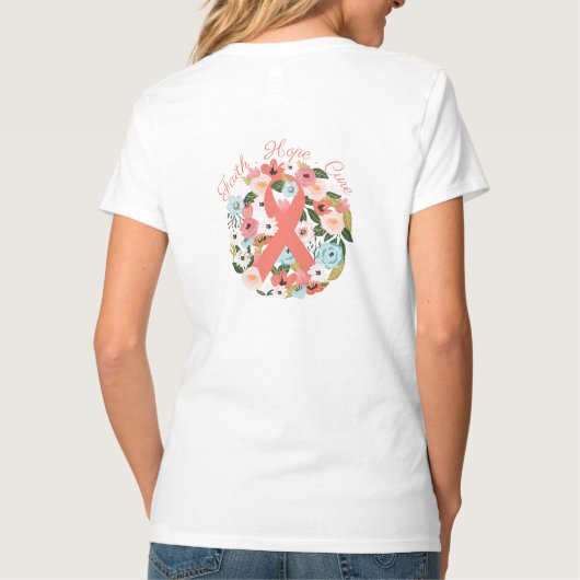 Faith Hope Heilung Brustkrebs Ribbon & Florals T-Shirt (Rückseite)
