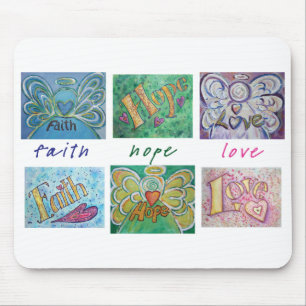 Faith Hope Liebe Angel Word Collage Mousepad
