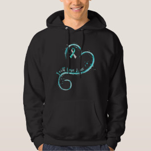 Faith Hope Liebe Aquamarin Ribbon Zervical Cancer Hoodie