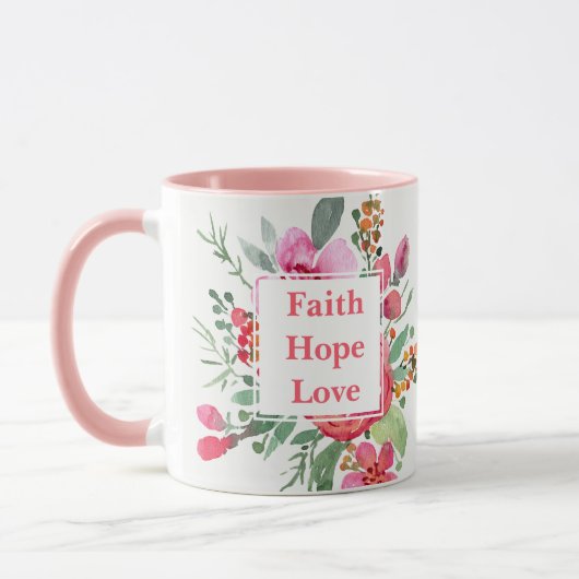 Faith Hope Liebe Aquarell Blume Monogram Tasse (Links)