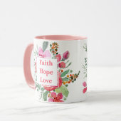 Faith Hope Liebe Aquarell Blume Monogram Tasse (Vorderseite Links)
