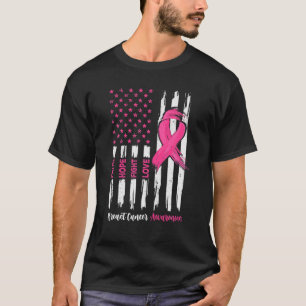 Faith Hope Liebe Breast Cancer Awareness USA Flag T-Shirt