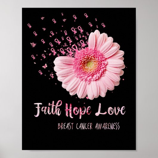 Faith Hope Liebe Brustkrebs Blume rosa Poster (Vorne)