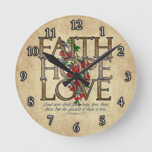 Faith Hope Liebe Christlich Bible Verse Runde Wanduhr (Vorderseite)