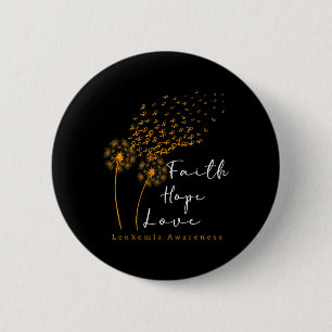 Faith Hope Liebe Dandelion Orange Ribbon Leukemia Button