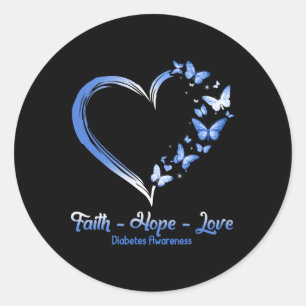 Faith Hope Liebe Diabetes Awareness Heart Butterfl Runder Aufkleber