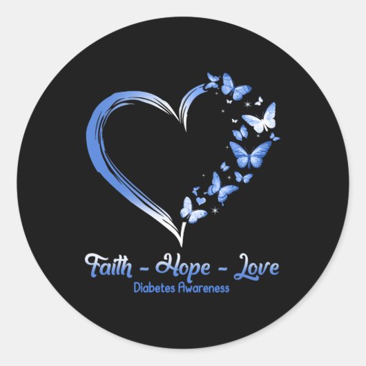 Faith Hope Liebe Diabetes Awareness Heart Butterfl Runder Aufkleber (Vorderseite)