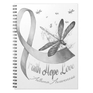 Faith Hope Liebe Dragonfly Grau Asthma Bewusstsein Notizblock
