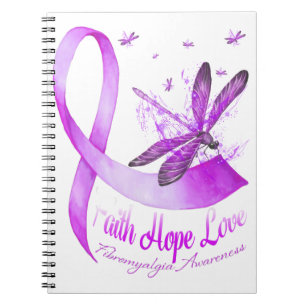 Faith Hope Liebe Dragonfly Lila Ribbon Fibromyalg Notizblock