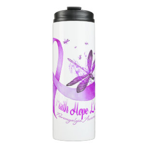 Faith Hope Liebe Dragonfly Lila Ribbon Fibromyalg Thermosbecher