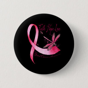 Faith Hope Liebe Dragonfly Pink Ribbon Brust Cance Button