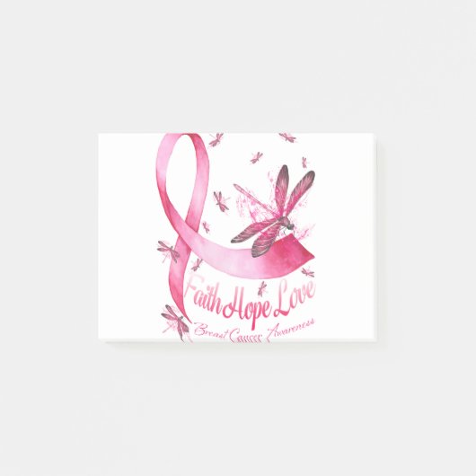 Faith Hope Liebe Dragonfly Pink Ribbon Brust Post-it Klebezettel (Vorderseite)