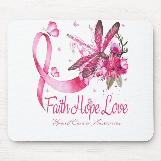 Faith Hope Liebe Dragonfly Ribbon Brustkrebs Mousepad (Vorne)