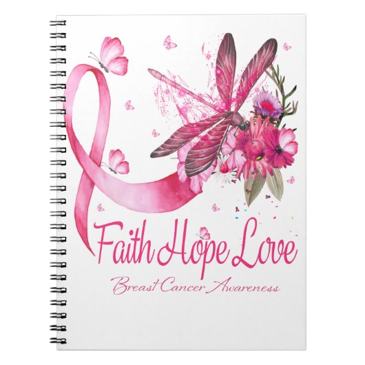 Faith Hope Liebe Dragonfly Ribbon Brustkrebs Notizblock (Vorderseite)