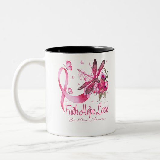 Faith Hope Liebe Dragonfly Ribbon Brustkrebs Zweifarbige Tasse (Links)