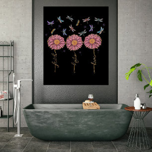 Faith Hope Liebe Floral Dragonflies & Dandellies Poster