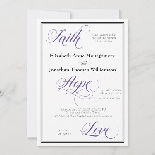 Faith Hope Liebe Graceful Script Wedding Einladung (Vorderseite)