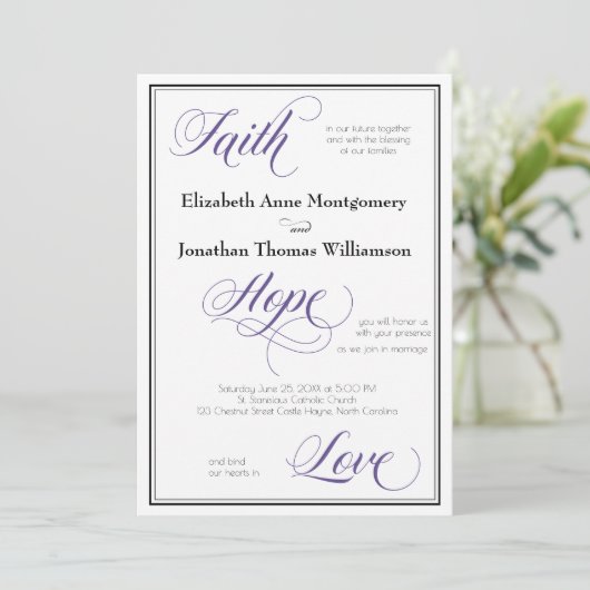 Faith Hope Liebe Graceful Script Wedding Einladung (Stehend Vorderseite)