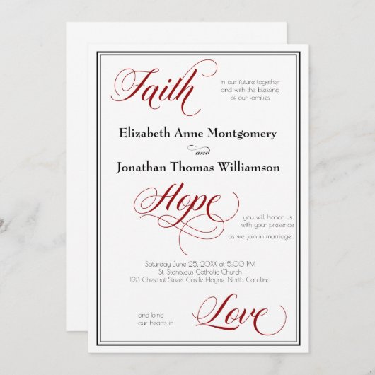 Faith Hope Liebe Graceful Script Wedding Einladung (Vorne/Hinten)