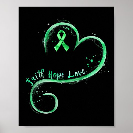 Faith Hope Liebe Green Ribbon Kidney Disease Aware Poster (Vorne)
