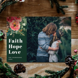 Faith Hope Liebe | Grünes religiöses Weihnachtsfes Feiertagskarte