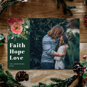 Faith Hope Liebe   Grünes religiöses Weihnachtsfes Feiertagskarte