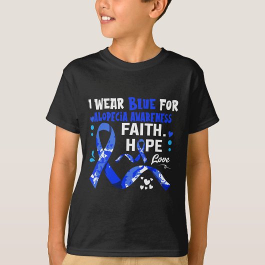 Faith Hope Liebe Ich trage Blau für Alopezie Bewus T-Shirt (Vorderseite)