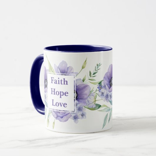 Faith Hope-Liebe mit Aquarell-Blume Monogram Tasse (Vorderseite Links)
