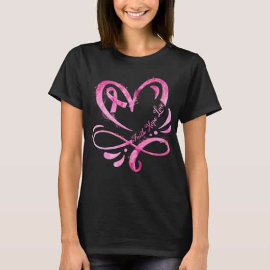 Faith Hope Liebe Pink Ribbon Brustkrebs T-Shirt (Vorderseite)