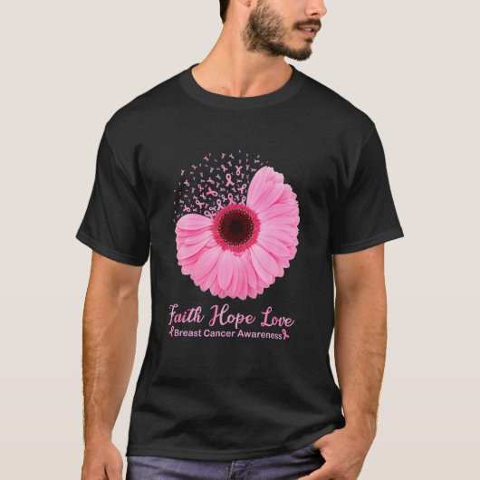 Faith Hope Liebe Pink Ribbon Daisy Blume Brust Ca T-Shirt (Vorderseite)