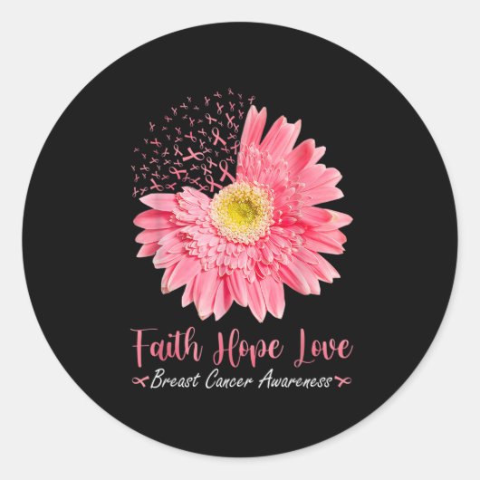 Faith Hope Liebe Pink Ribbon Daisy Sunflowers Brea Runder Aufkleber (Vorderseite)