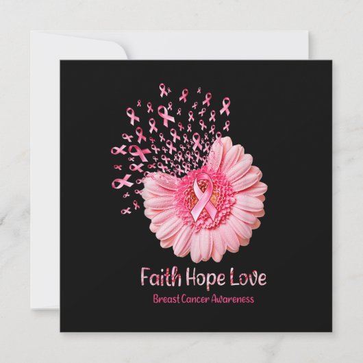 Faith Hope Liebe Pink Ribbon Sonnenblume Brust Can Einladung (Vorderseite)