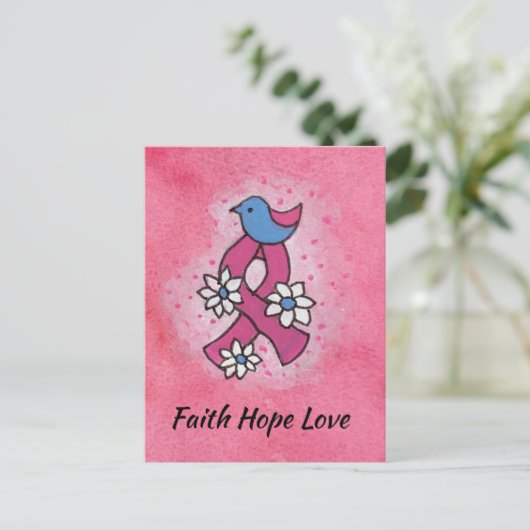 Faith Hope Liebe Rosa Brustkrebs Schleife Gebet Postkarte (Stehend Vorderseite)