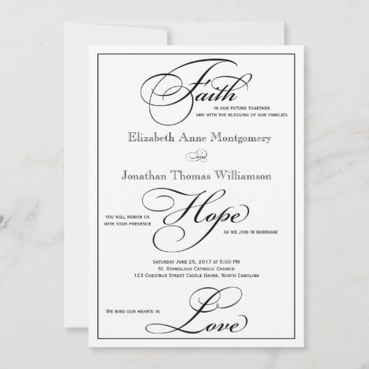 Faith Hope Liebe Script Wedding Einladung (Vorderseite)