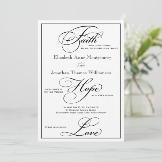 Faith Hope Liebe Script Wedding Einladung (Stehend Vorderseite)