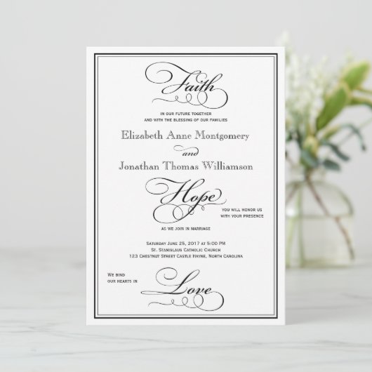 Faith Hope Liebe Script Wedding Einladung (Stehend Vorderseite)