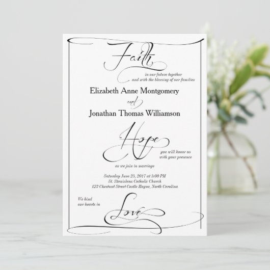 Faith Hope Liebe Script Wedding Einladung (Stehend Vorderseite)