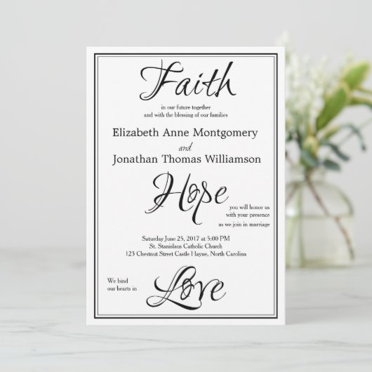 Faith Hope Liebe Script Wedding Einladung (Stehend Vorderseite)